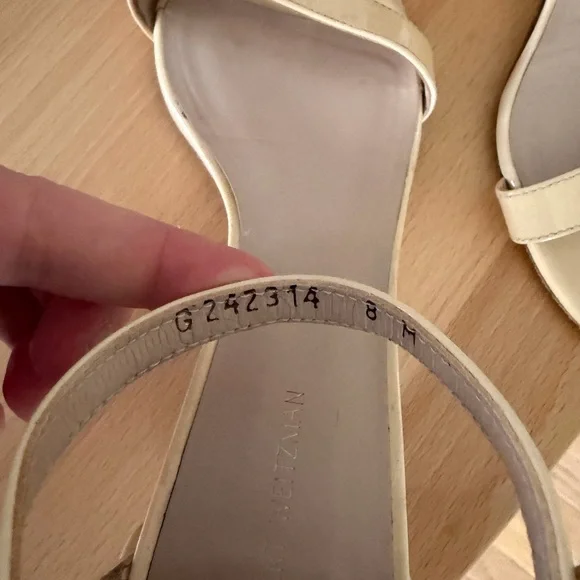 Stuart Weitzman Nudistcurve 75 Nude Patent Block Heel Sandals Sz 8 - Picture 7 of 8